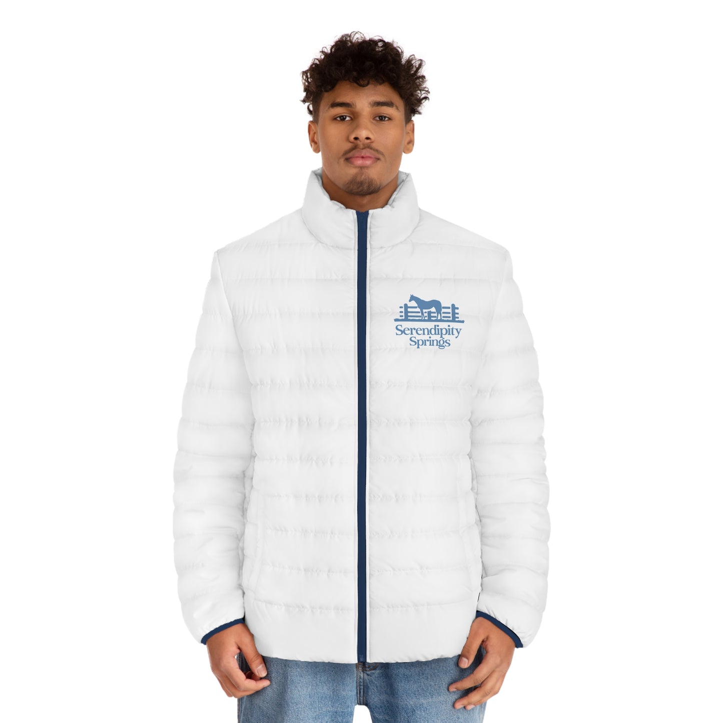 Serendipity Springs Farm Men's Puffer Jacket (White)