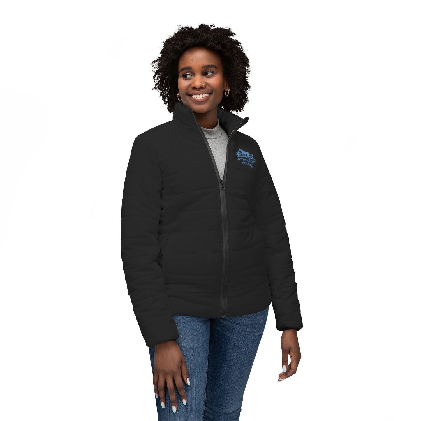 Serendipity Springs Farm Women’s Puffer Jacket (Black)